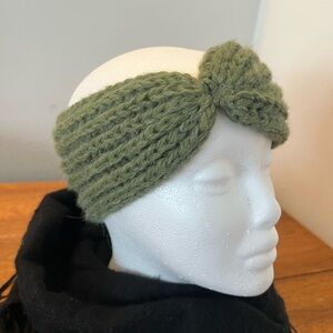 Hand Knit Twist Headband in Olive Green - Women Accessories - alpaca blend